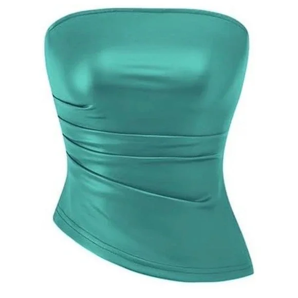 PRETTYGARDEN Women's Faux Leather Tube Tops Summer Asymmetrical Bandeau Clubwear - Picture 2 of 7